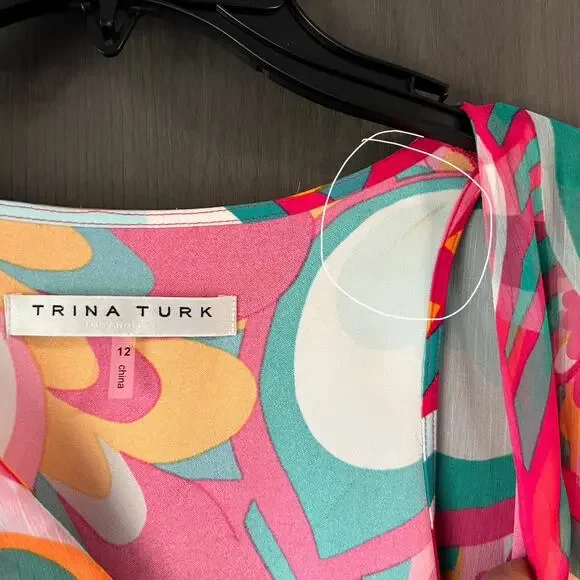 TRINA TURK Salon Maxi Caftan Dress in Dramont Size 12 Resort Multicolor Peacock - Picture 13 of 13